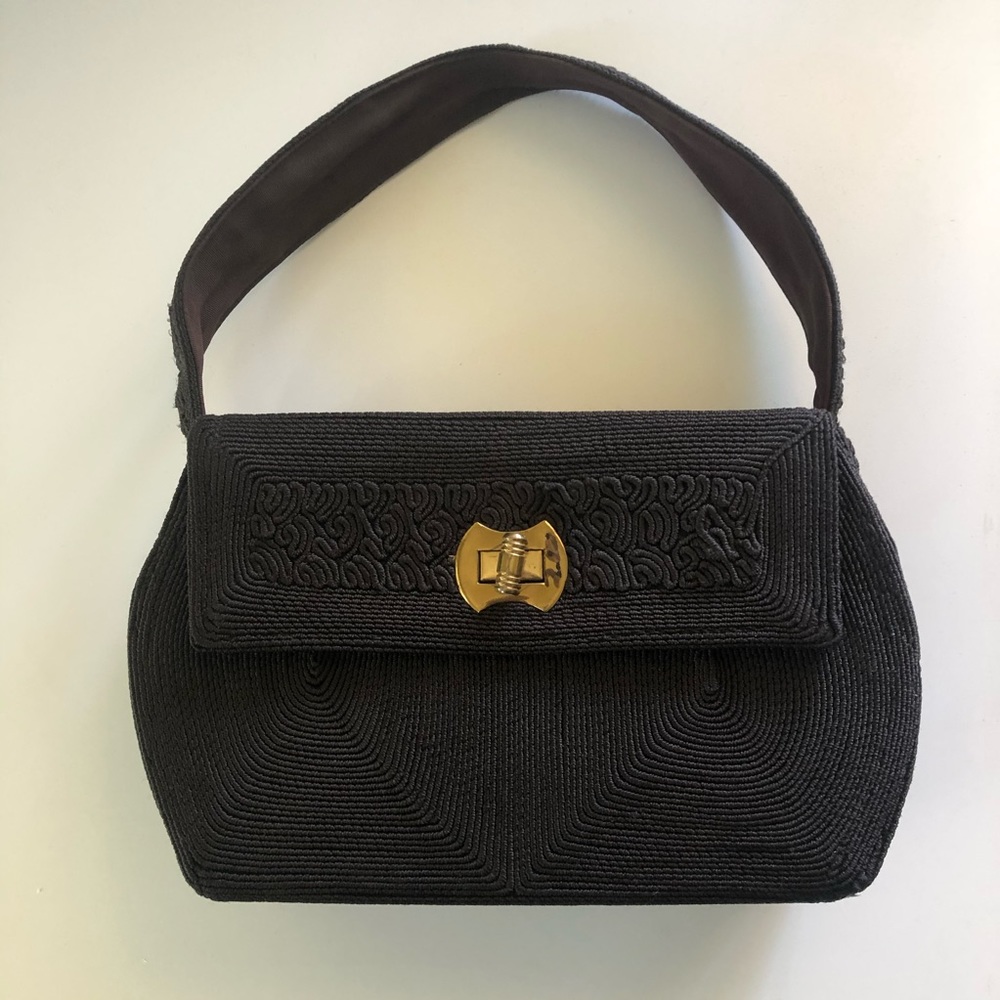 Vintage Dark Brown Ornate Purse with Brass Clasp